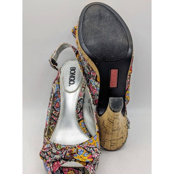 VTG BONGO High Heels Sz 7.5 Colorful Paisley Floral Y2K Cork Platform Kyra Pumps - Picture 7 of 7